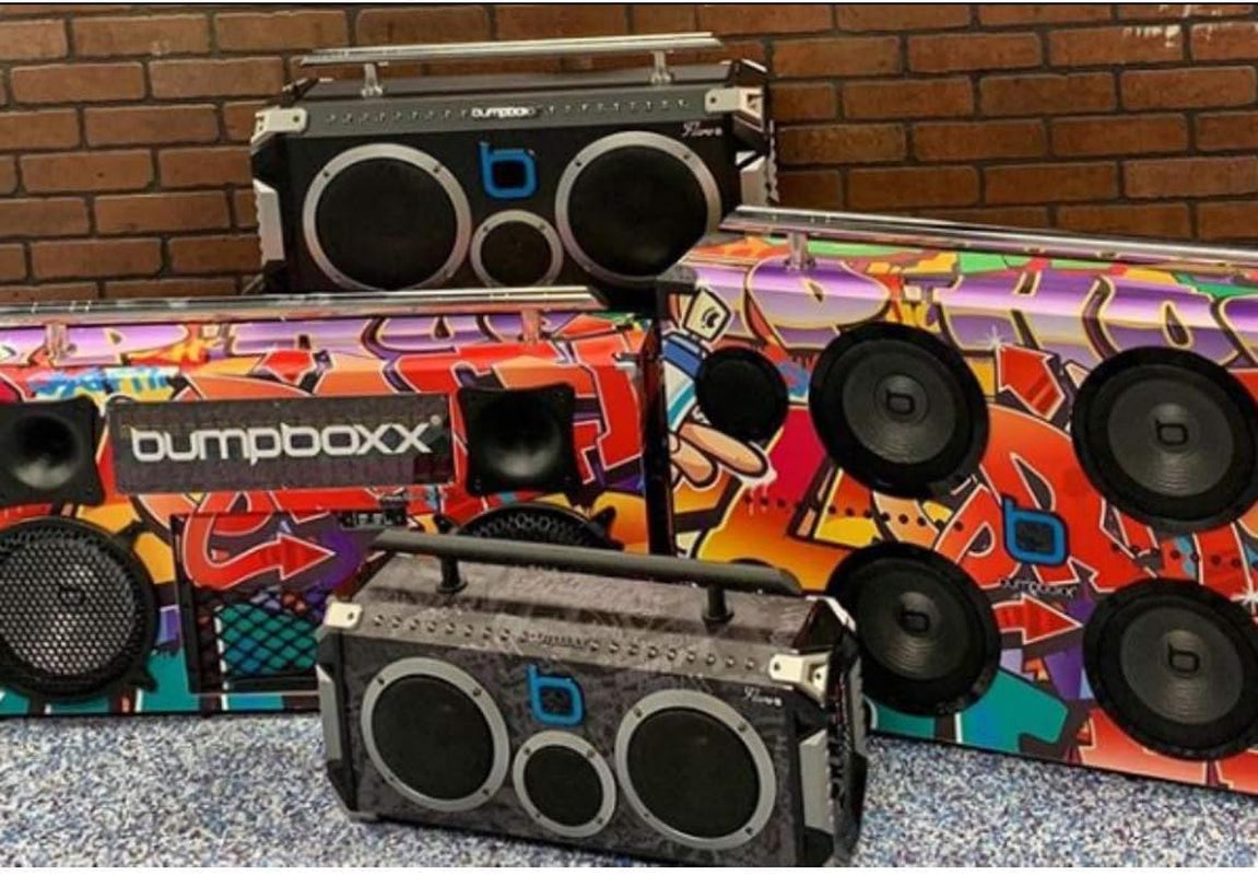 Bluetooth Portable Speaker Boombox Flare8 Blue | Retro Boombox with Bluetooth Speaker | Rechargeable Lithium Battery | Includes Wireless Microphone, Carrying Strap & Remote Control